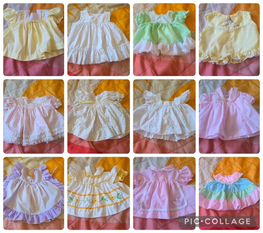 Vintage Baby Girl Dresses Lot Of 12 0-24 Months Doll Clothes Or Baby